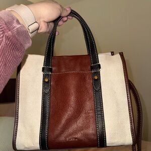 Fossil Brown and Cream Crossbody Bag
